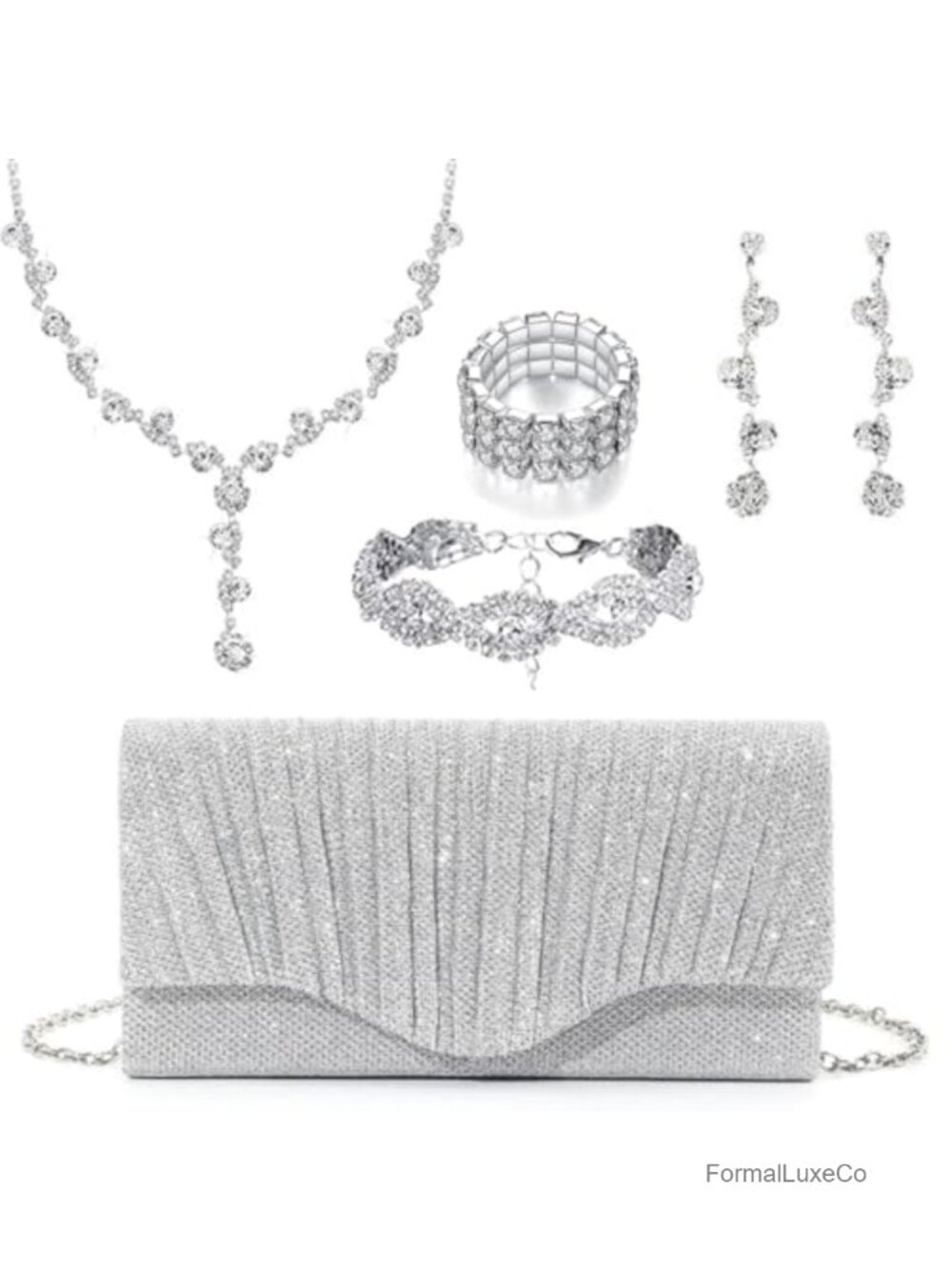 Crystal Rhinestone Jewelry Set with Clutch Purse for Bride Wedding Evening Party